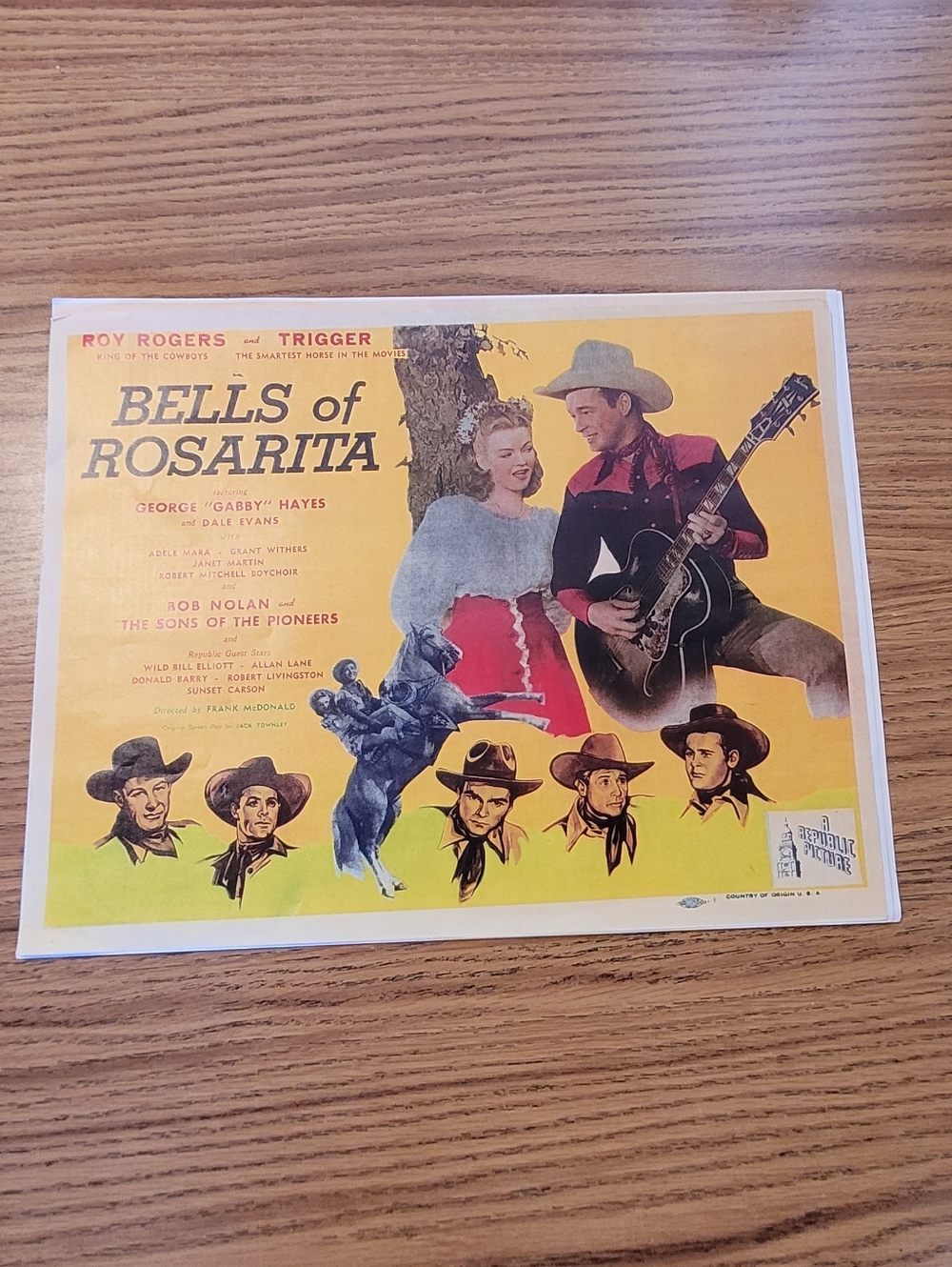 Vintage 'Bells of Rosarita' Movie Poster - Yellow & Red 11 X 14